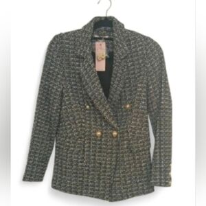 Nanette Lepore Black and White Tweed Blazer with Gold Buttons Size 4 NEW
